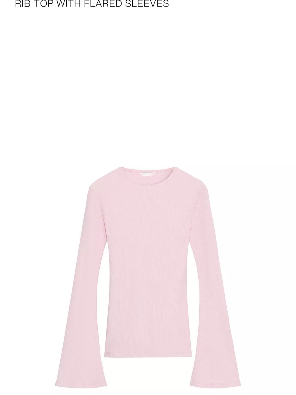 New Zara Pink Ribbed Top with Flared Long Sleeves
